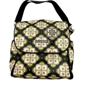 Backpack diaper bag lots of storage green black grey cream EUC